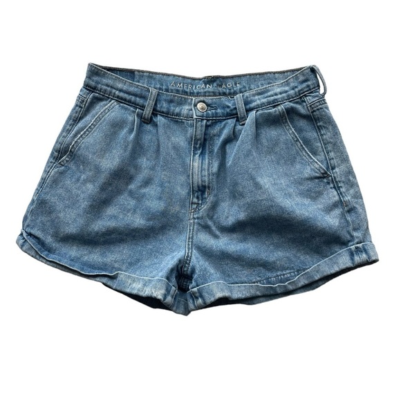 AE American Eagle Denim Jean Mom Short Blue Size 8 High Waist - Picture 1 of 5